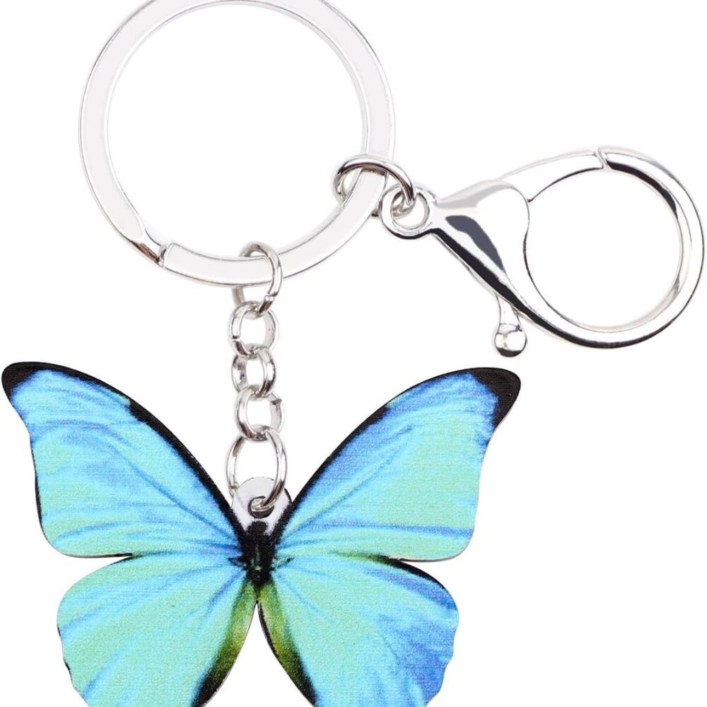 Morpho Menelaus Butterfly Key Chains for Women Car Purse Bag Rings Pendant Charm